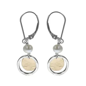 J & I Sterling Hoop Gold Disc Pearl Earrings