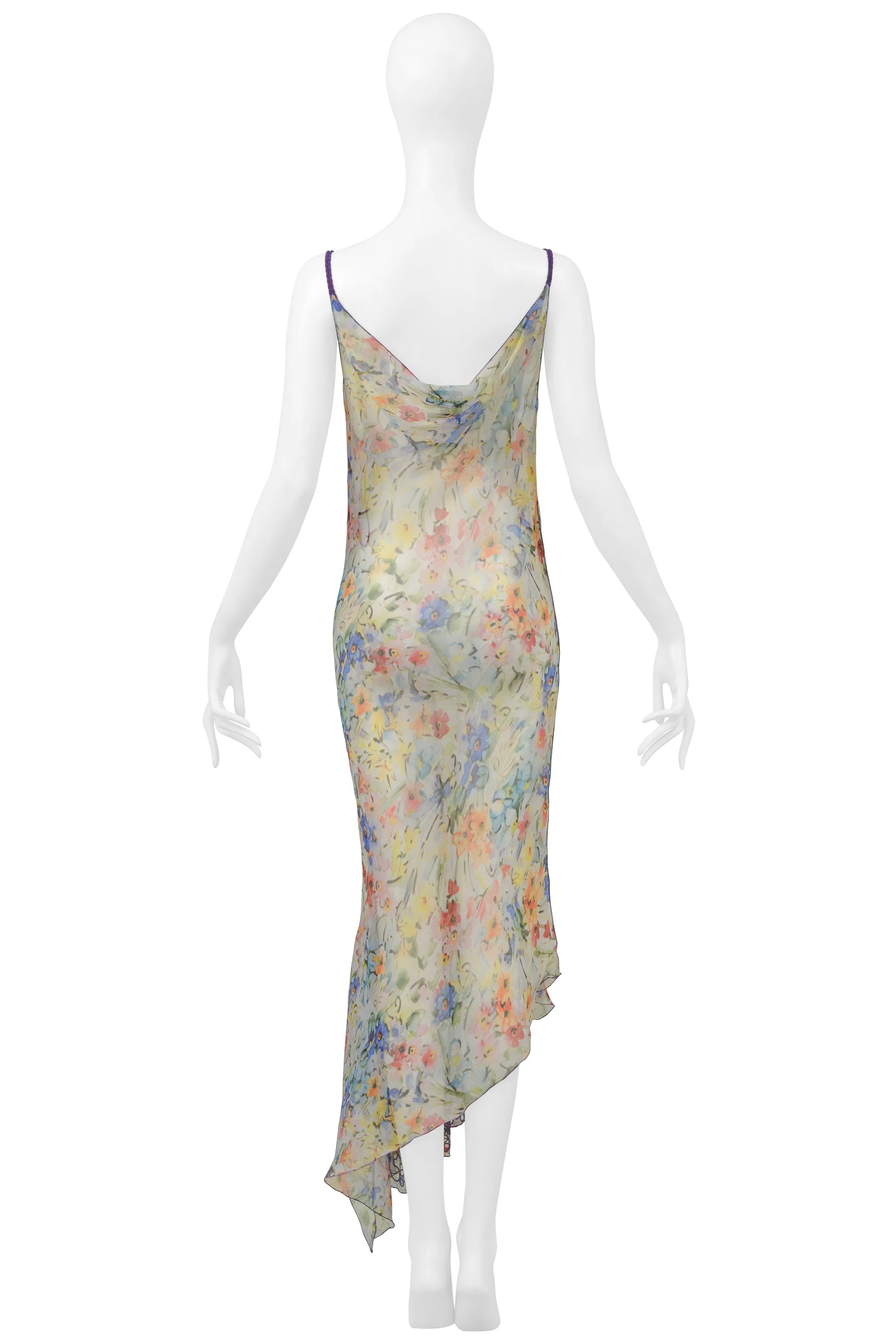 JEAN PAUL GAULTIER CHIFFON FLORAL SLIP DRESS WITH PURPLE CORDS SS 2006