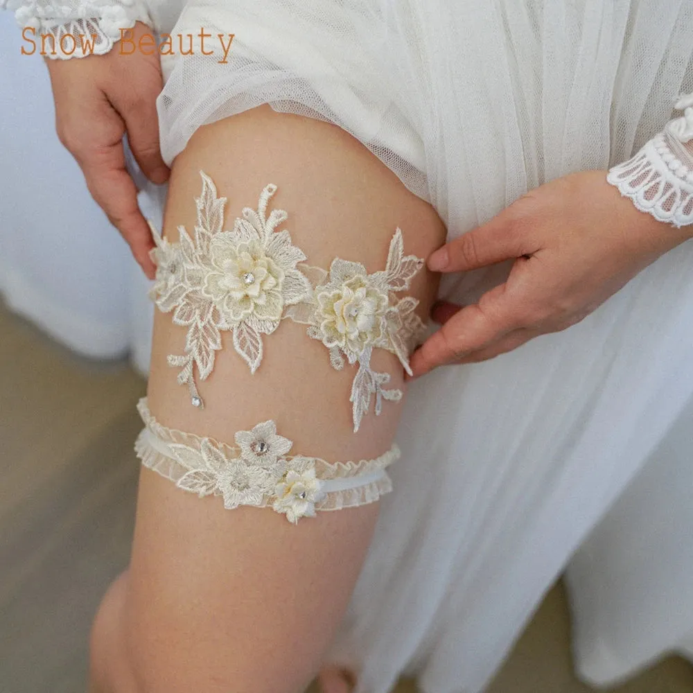 K07 Bridal Garter Belt Set New Design Elastic Trim Crystal Applique Wedding Garter Belt Bridal Leg Bride Wedding Accessories