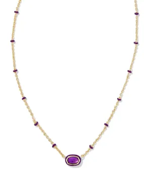 Kendra Scott Mini Elisa Enamel Necklace - Gold Purple Mop