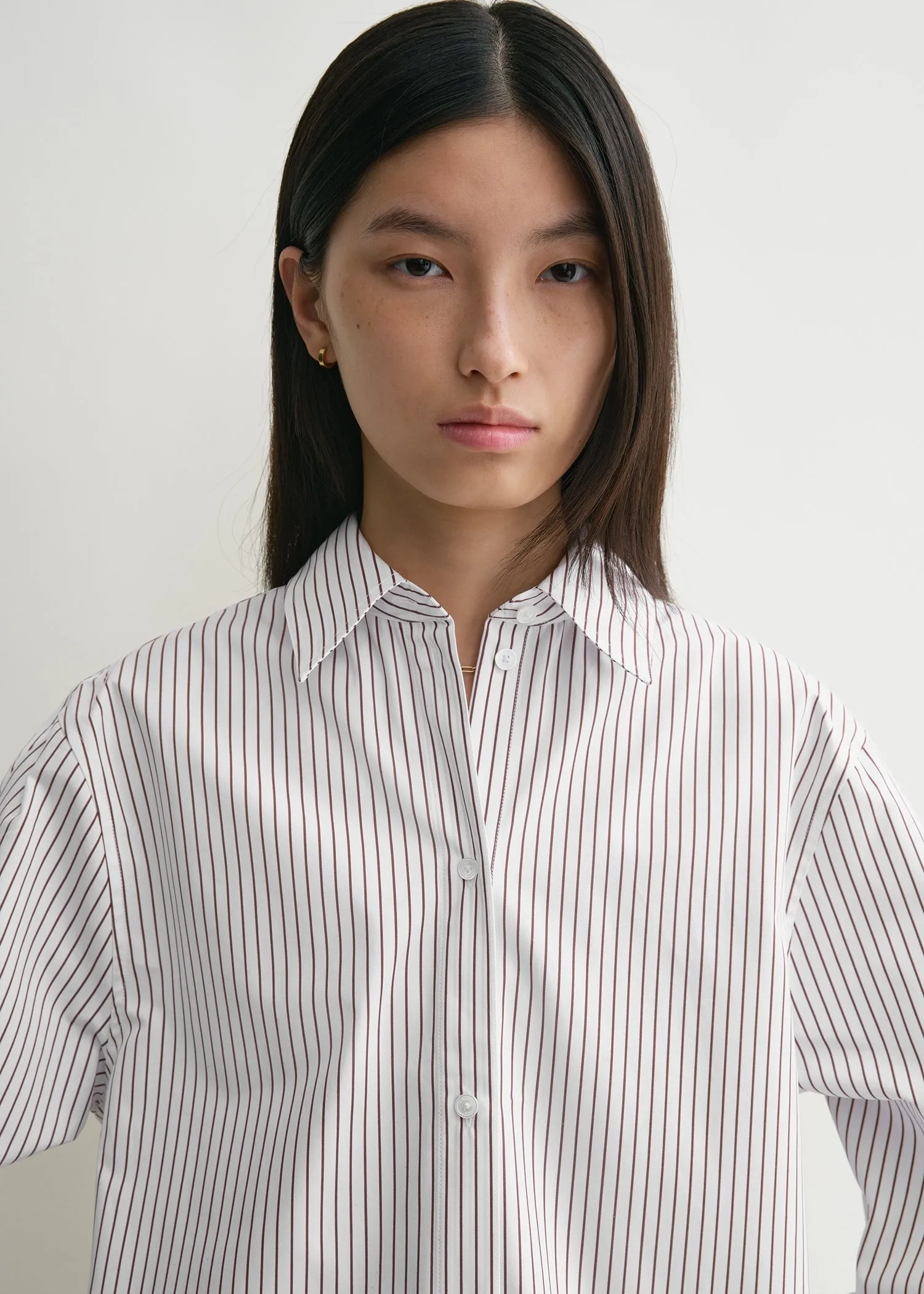 Kimono-sleeve poplin shirt white/brown