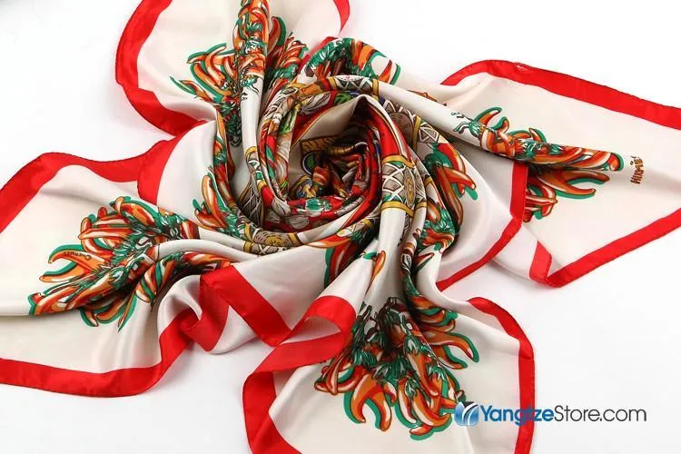 Large Square Satin Scarf 36x36" (90x90cm) Orange and White Theme SAT003