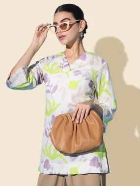 Leafy Printed Linen V-Neck Tunic