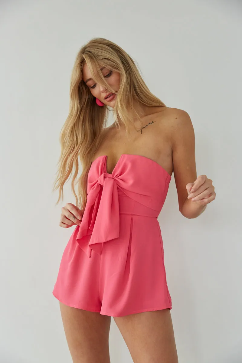 Leia Strapless Notch Neck Tie Romper