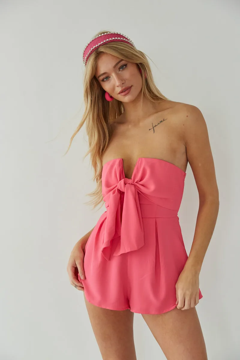 Leia Strapless Notch Neck Tie Romper