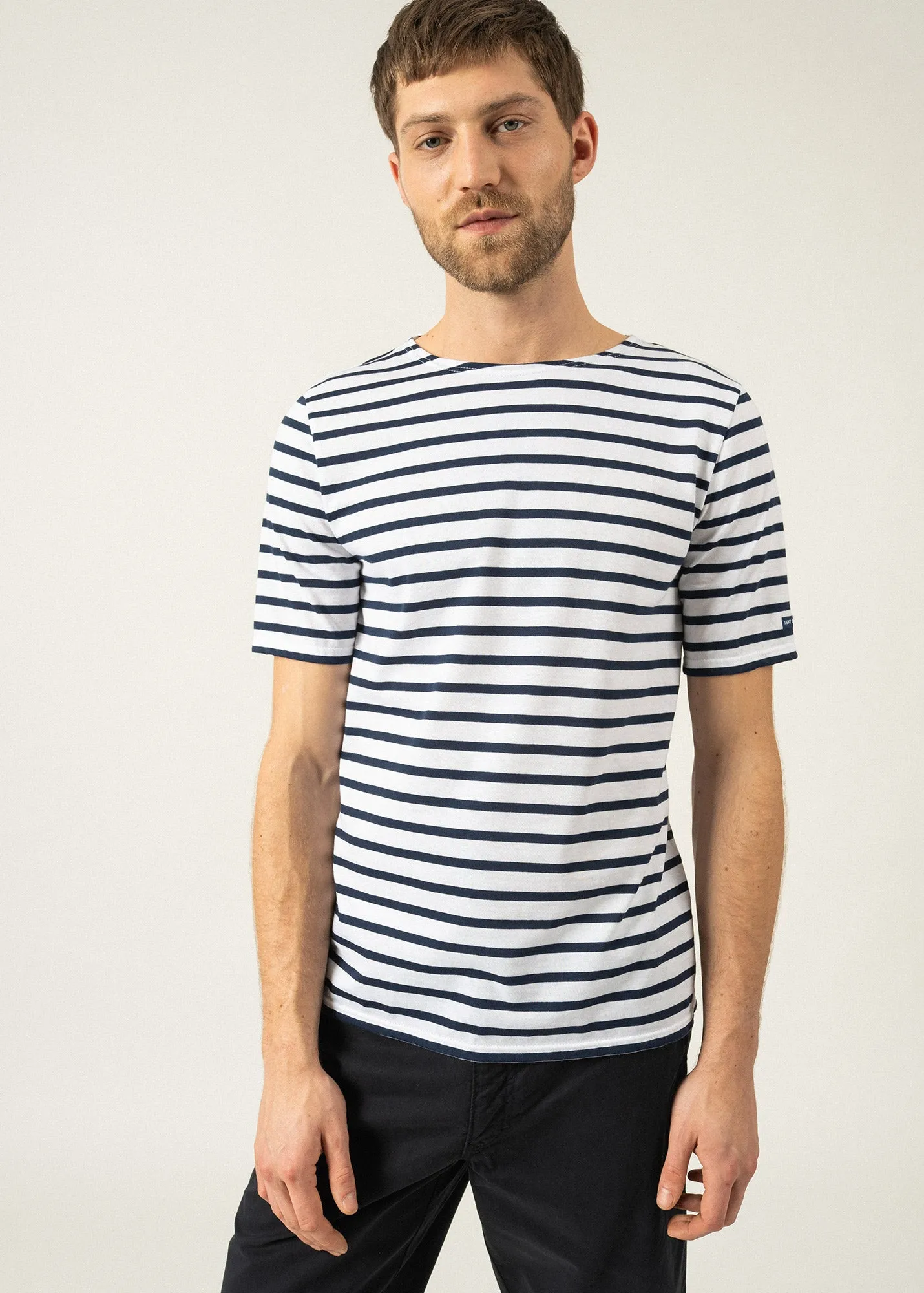 LEVANT MODERN - Breton Stripe Short Sleeve Shirt | Soft Cotton | Unisex Fit (WHITE / NAVY)