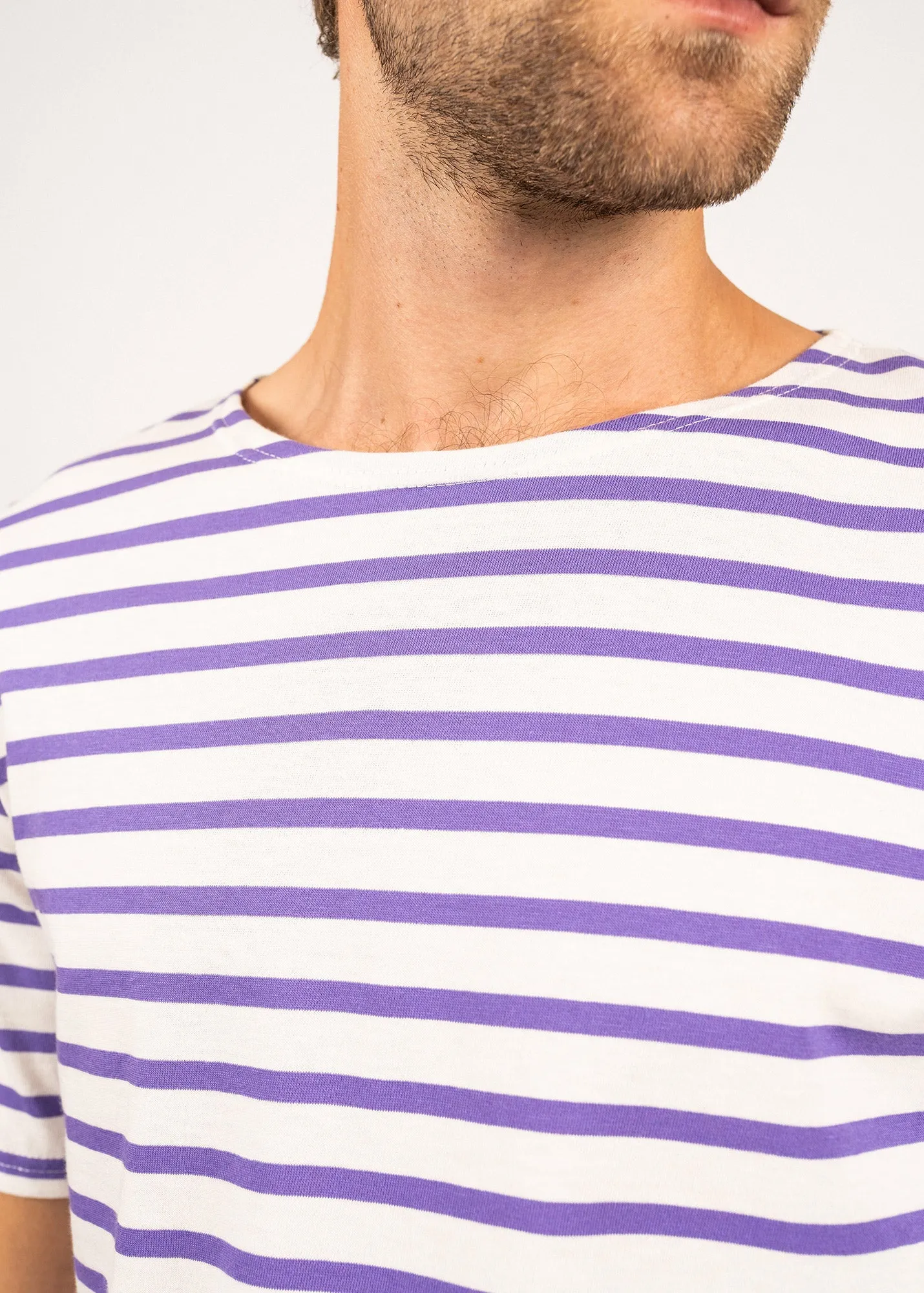 Levant short sleeve striped sailor shirt - regular fit, in light cotton (ECUME/VIOLET)