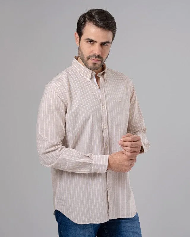 LONG SLEEVE STRIPED SHIRT - BEIGE