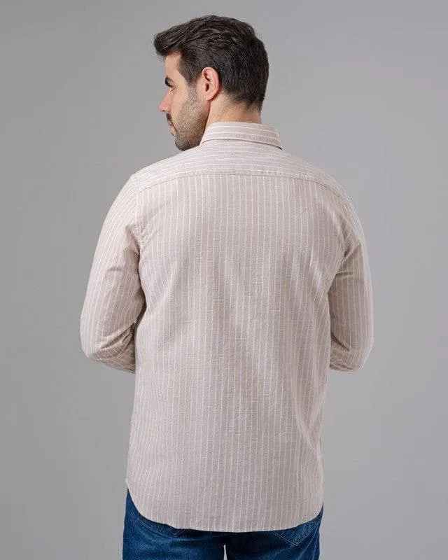 LONG SLEEVE STRIPED SHIRT - BEIGE