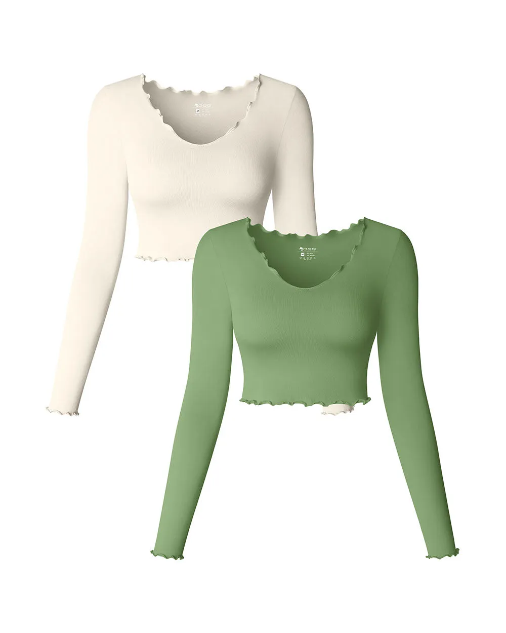 Long Sleeve V Neck Crop Tops Ruffled