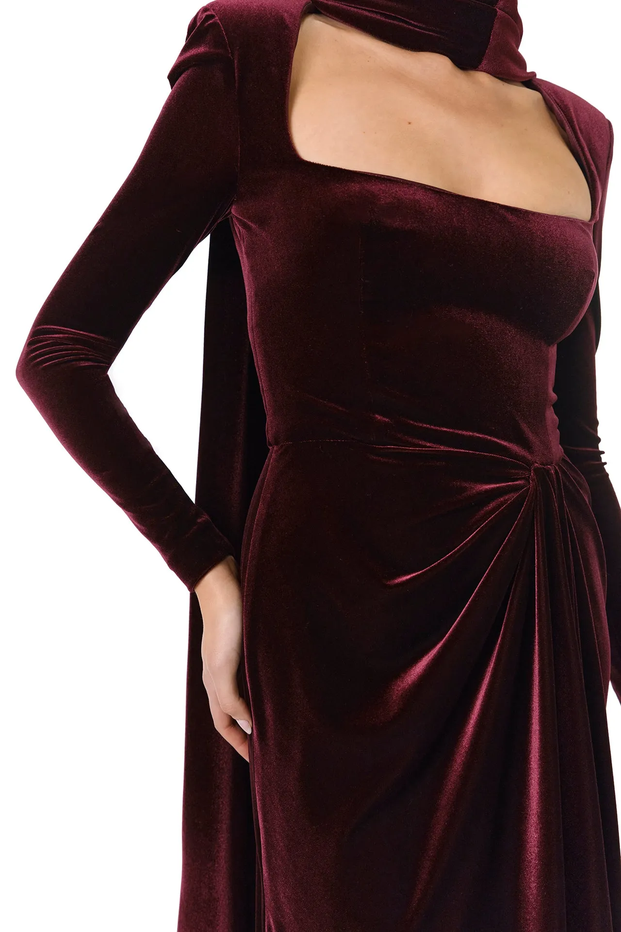 Long Sleeve Velour Gown With Scarf