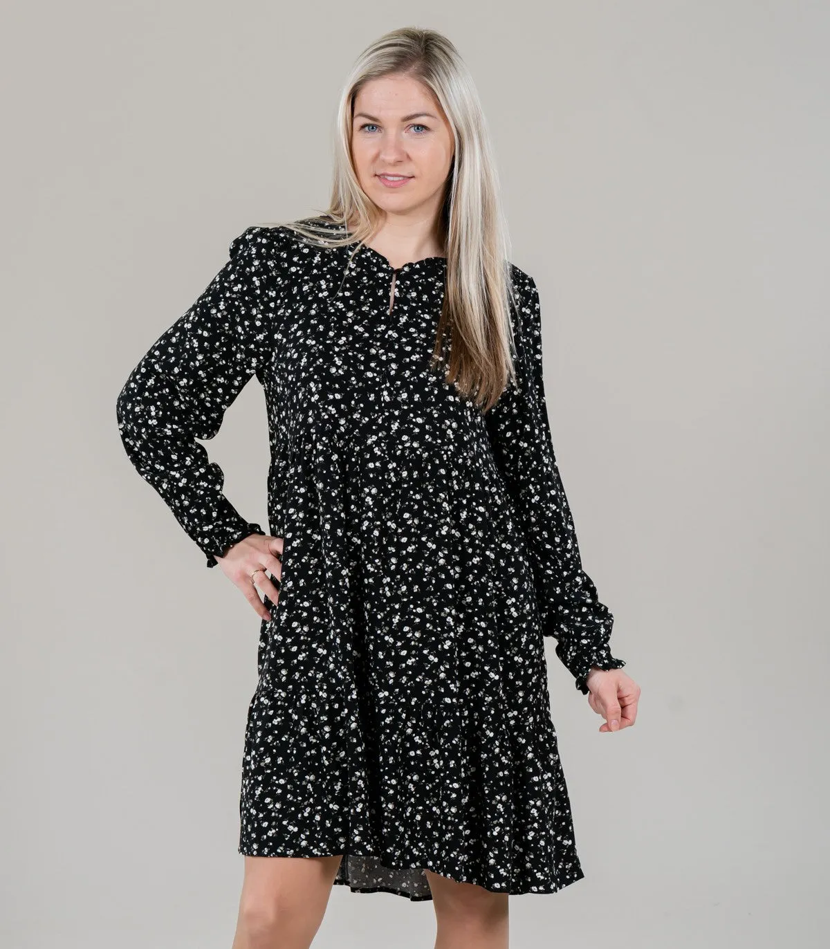 Mila Black Flower Smock Dress