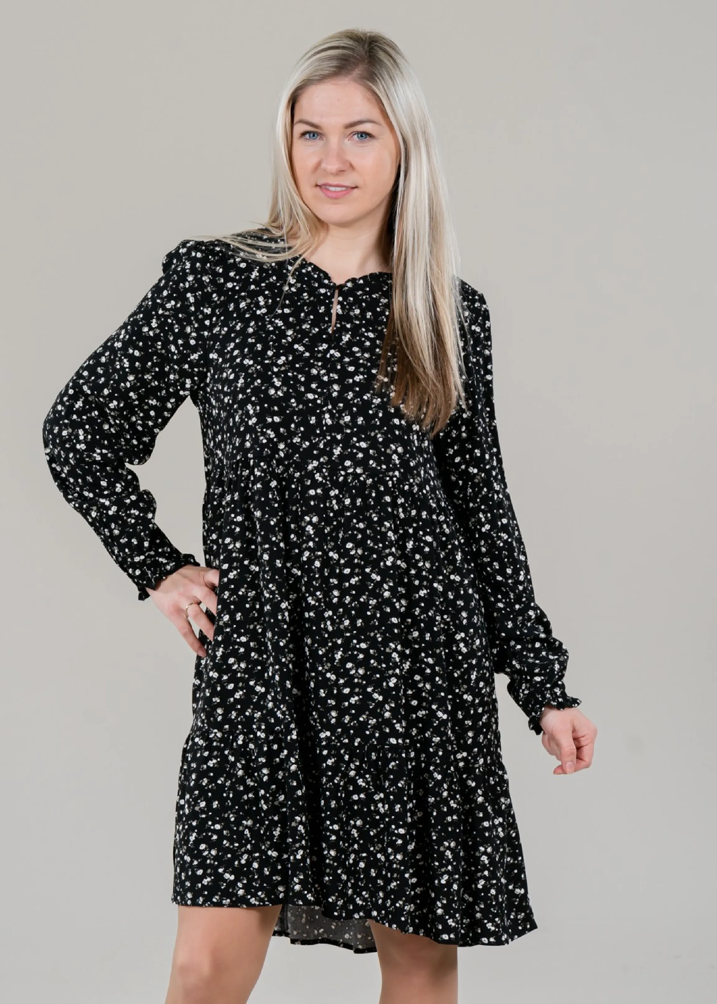 Mila Black Flower Smock Dress