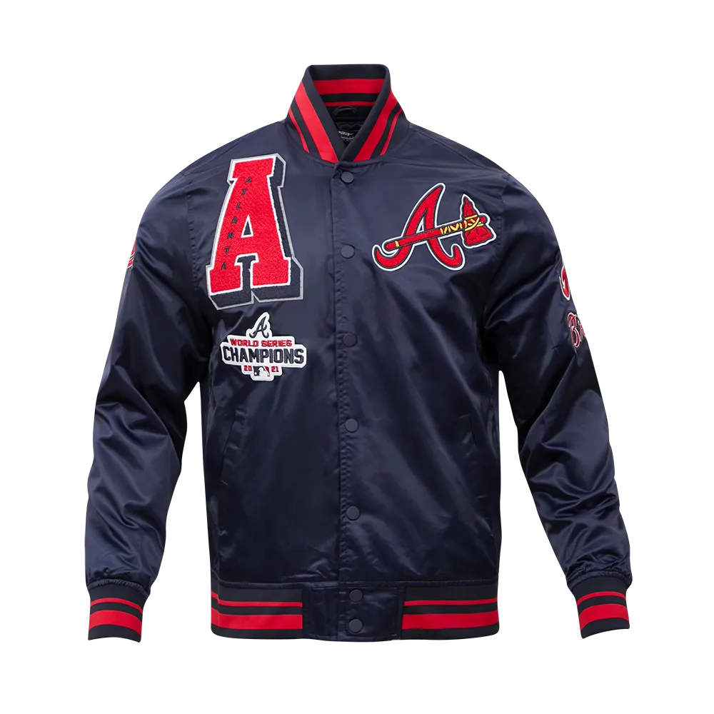 MLB ATLANTA BRAVES MASHUP MEN'S RIB SATIN JACKET (MIDNIGHT NAVY/RED/MIDNIGHT NAVY)