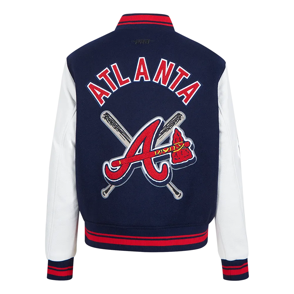 MLB ATLANTA BRAVES MASHUP WOMEN'S RIB WOOL VARSITY JACKET (MIDNIGHT NAVY/RED/MIDNIGHT NAVY)