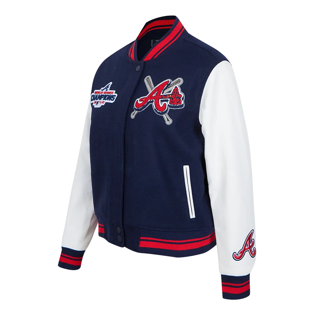 MLB ATLANTA BRAVES MASHUP WOMEN'S RIB WOOL VARSITY JACKET (MIDNIGHT NAVY/RED/MIDNIGHT NAVY)