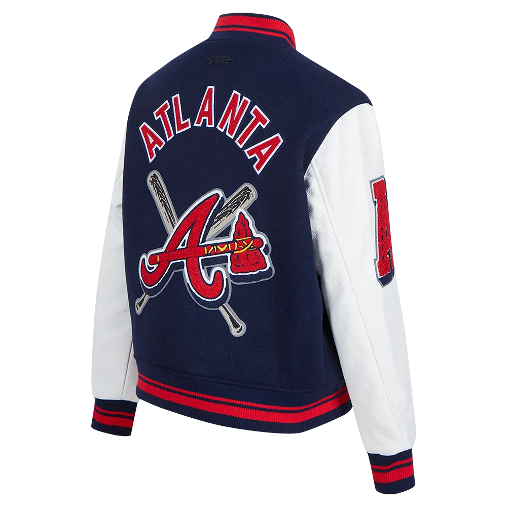 MLB ATLANTA BRAVES MASHUP WOMEN'S RIB WOOL VARSITY JACKET (MIDNIGHT NAVY/RED/MIDNIGHT NAVY)