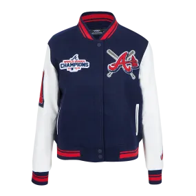 MLB ATLANTA BRAVES MASHUP WOMEN'S RIB WOOL VARSITY JACKET (MIDNIGHT NAVY/RED/MIDNIGHT NAVY)