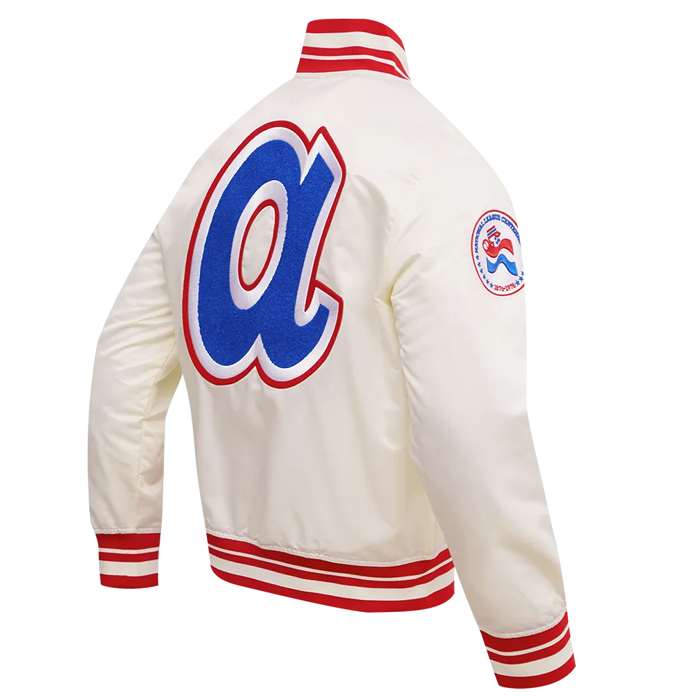 MLB ATLANTA BRAVES RETRO CLASSIC MEN'S RIB SATIN JACKET (EGGSHELL/RED)