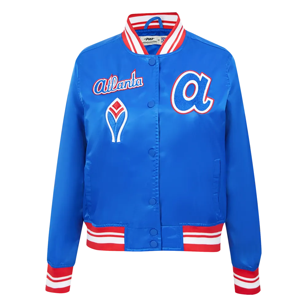 MLB ATLANTA BRAVES RETRO CLASSIC WOMEN'S RIB SATIN JACKET (ROYAL BLUE/RED)