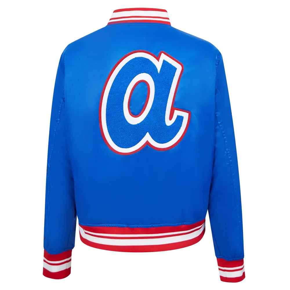 MLB ATLANTA BRAVES RETRO CLASSIC WOMEN'S RIB SATIN JACKET (ROYAL BLUE/RED)