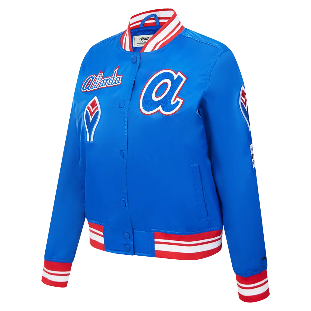 MLB ATLANTA BRAVES RETRO CLASSIC WOMEN'S RIB SATIN JACKET (ROYAL BLUE/RED)