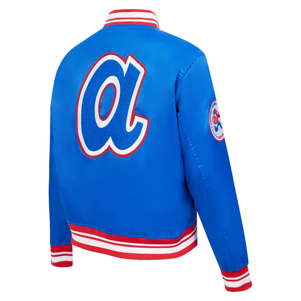 MLB ATLANTA BRAVES RETRO CLASSIC WOMEN'S RIB SATIN JACKET (ROYAL BLUE/RED)