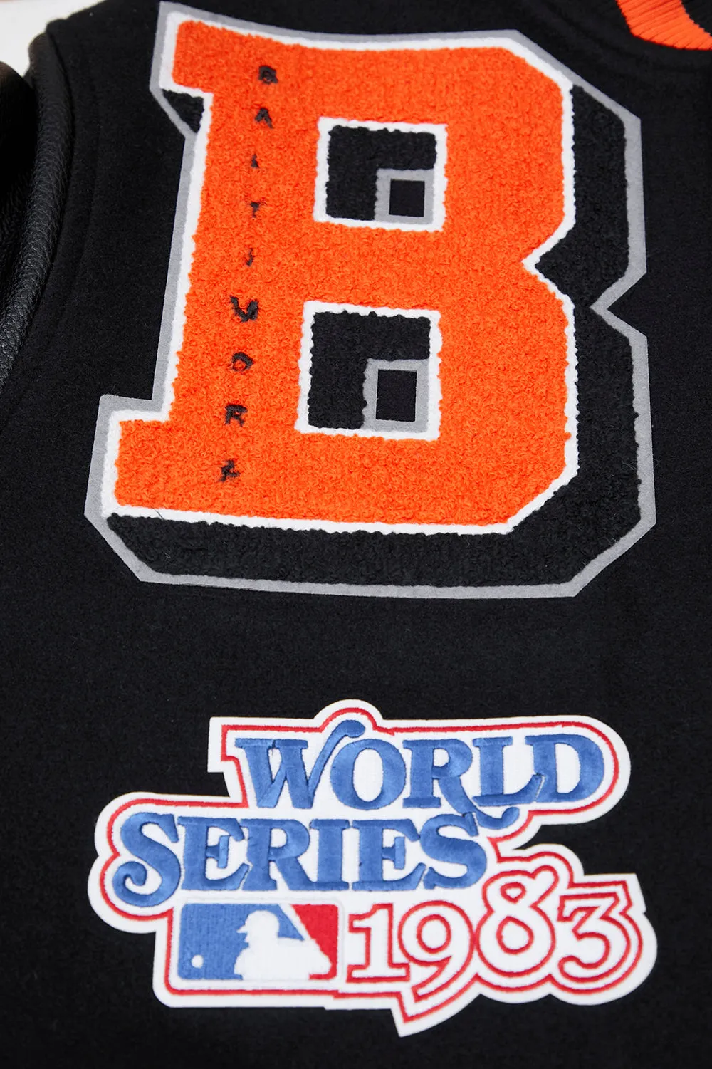 MLB BALTIMORE ORIOLES MASHUP MEN'S RIB WOOL VARSITY JACKET (BLACK)