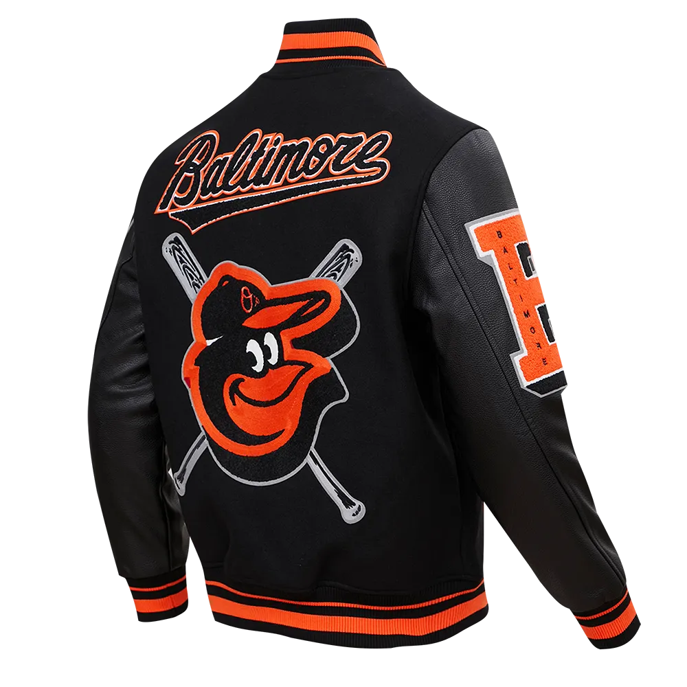 MLB BALTIMORE ORIOLES MASHUP MEN'S RIB WOOL VARSITY JACKET (BLACK)