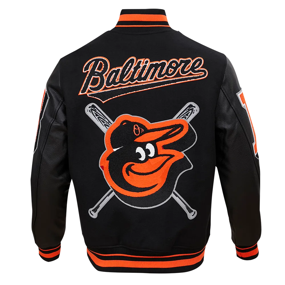 MLB BALTIMORE ORIOLES MASHUP MEN'S RIB WOOL VARSITY JACKET (BLACK)