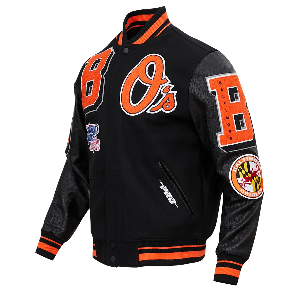 MLB BALTIMORE ORIOLES MASHUP MEN'S RIB WOOL VARSITY JACKET (BLACK)