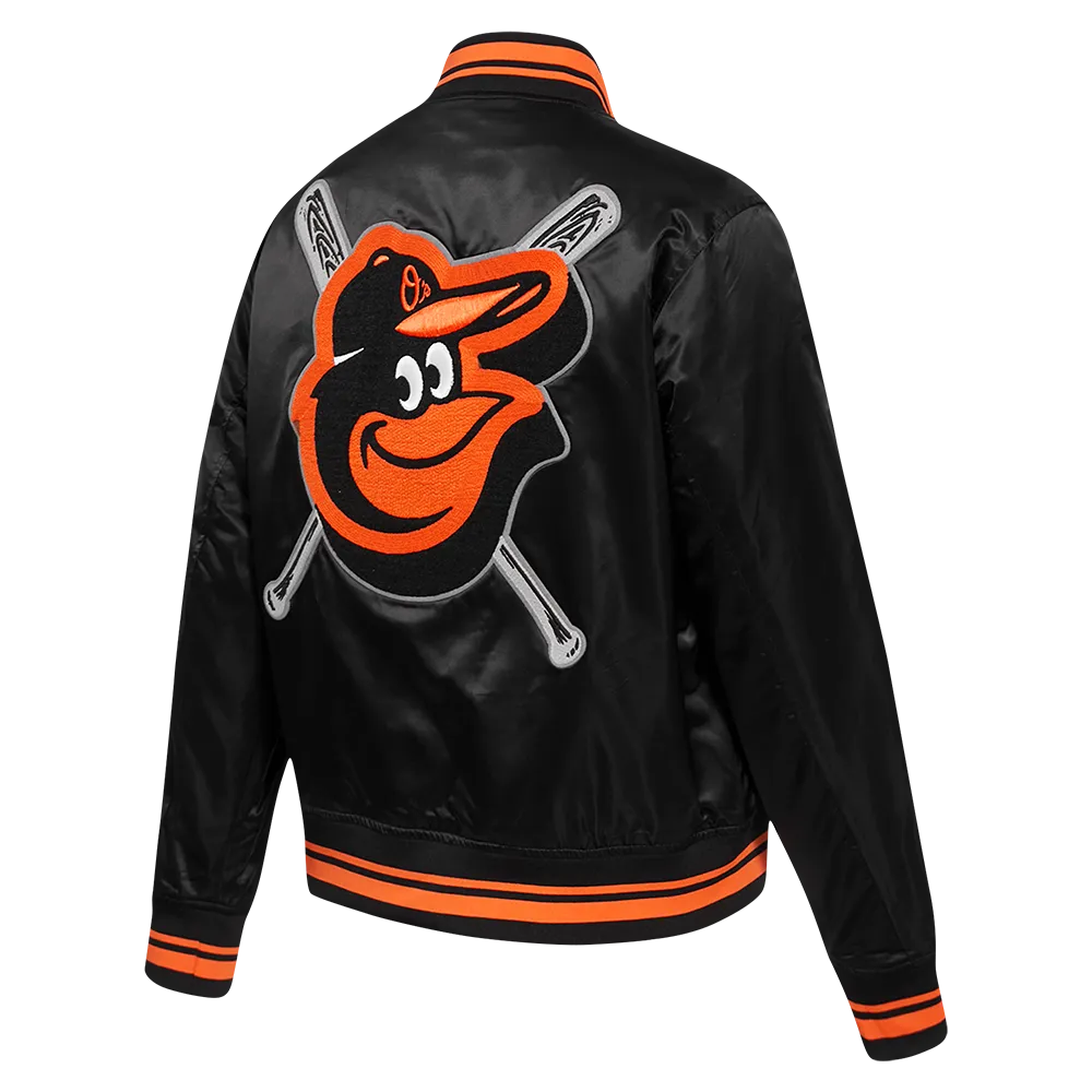 MLB BALTIMORE ORIOLES MASHUP WOMEN'S RIB SATIN JACKET (BLACK/ORANGE)