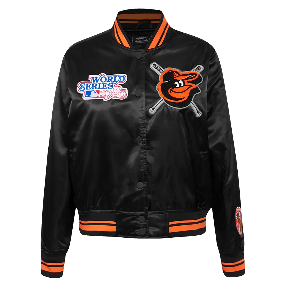 MLB BALTIMORE ORIOLES MASHUP WOMEN'S RIB SATIN JACKET (BLACK/ORANGE)