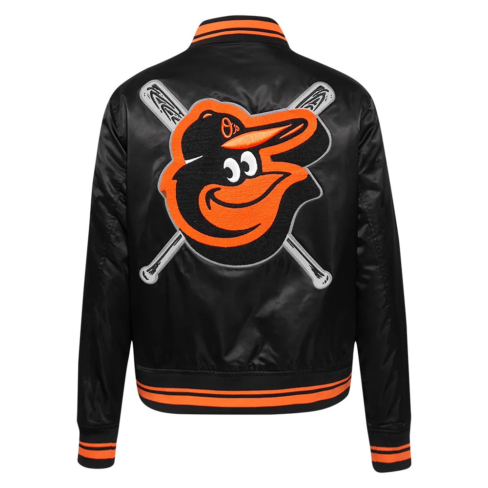 MLB BALTIMORE ORIOLES MASHUP WOMEN'S RIB SATIN JACKET (BLACK/ORANGE)