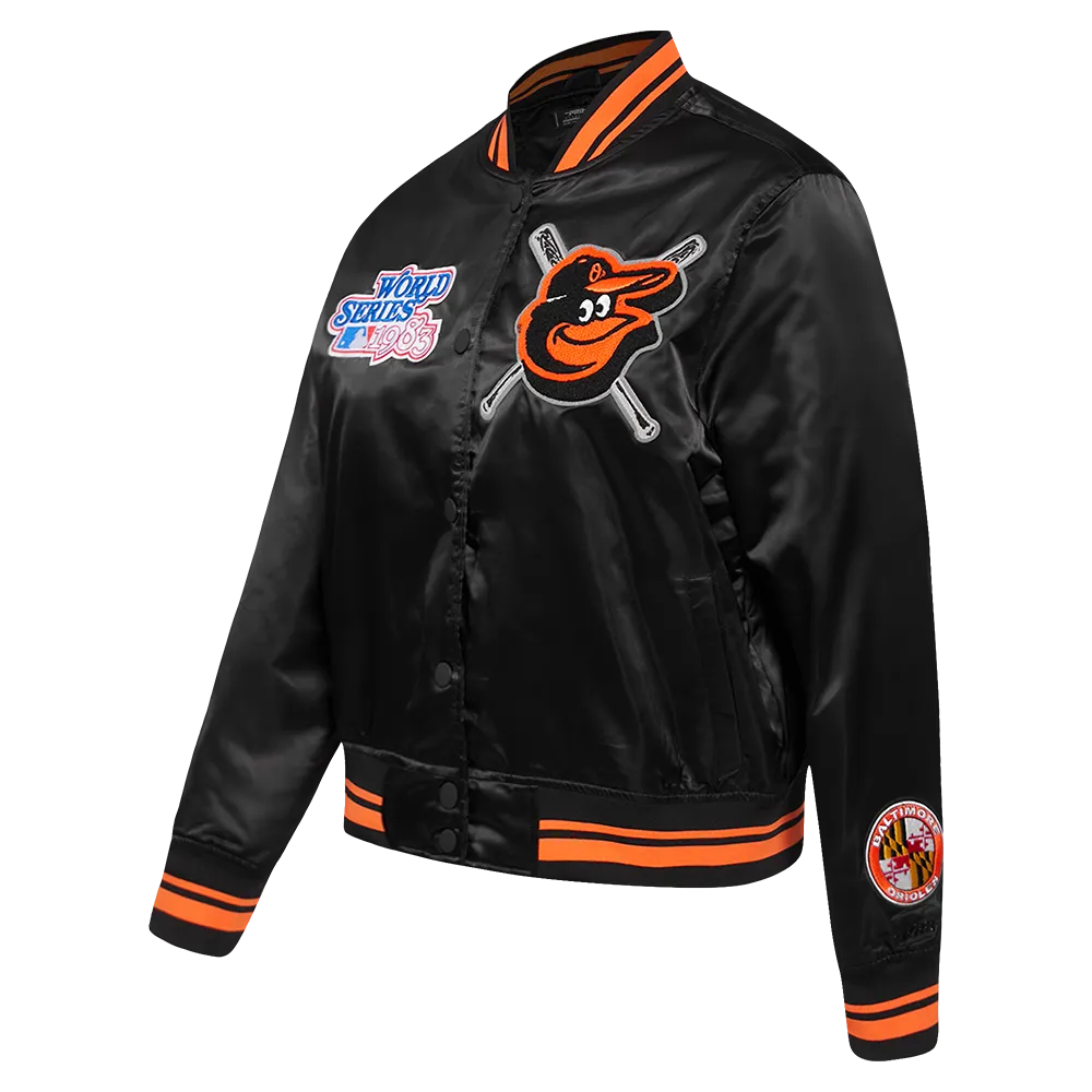 MLB BALTIMORE ORIOLES MASHUP WOMEN'S RIB SATIN JACKET (BLACK/ORANGE)