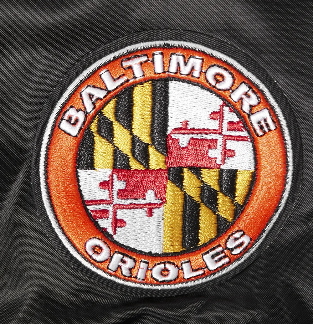 MLB BALTIMORE ORIOLES MASHUP WOMEN'S RIB SATIN JACKET (BLACK/ORANGE)