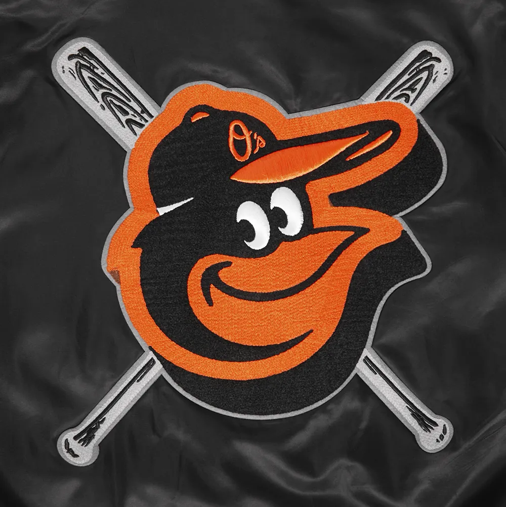 MLB BALTIMORE ORIOLES MASHUP WOMEN'S RIB SATIN JACKET (BLACK/ORANGE)