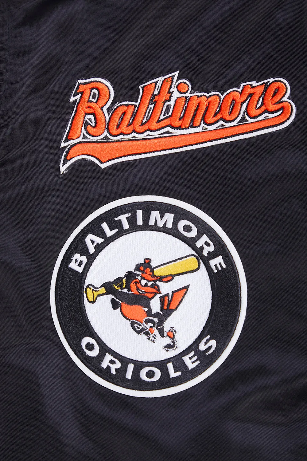 MLB BALTIMORE ORIOLES RETRO CLASSIC MEN'S RIB SATIN JACKET (BLACK/ORANGE)