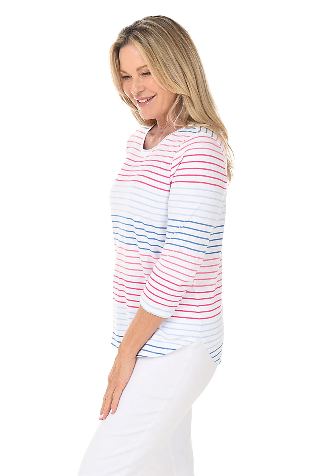 Multicolor Striped Curved Hem Knit Top