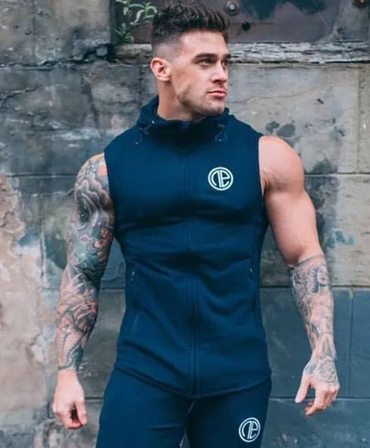 New Mens Gyms Hoodie Singlets Sweatshirts sleeveless hoodies printing Bodybuilding Fitness male waistcoat Shirts Casual hoodies