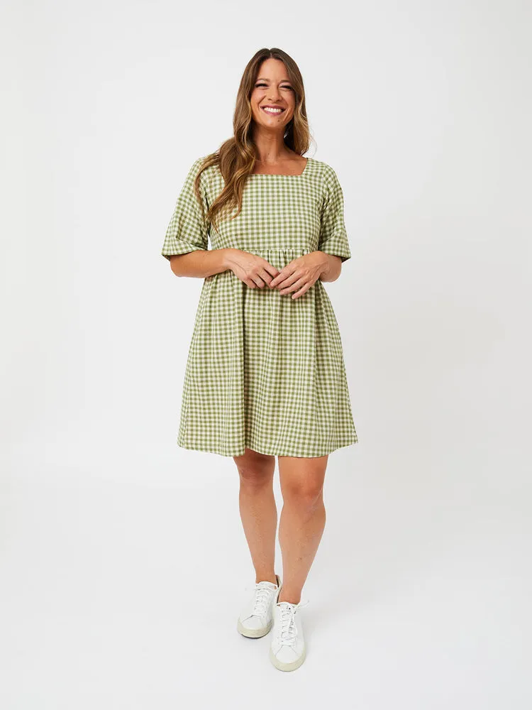 Nico Short Sleeve Mini Dress - Sage Gingham