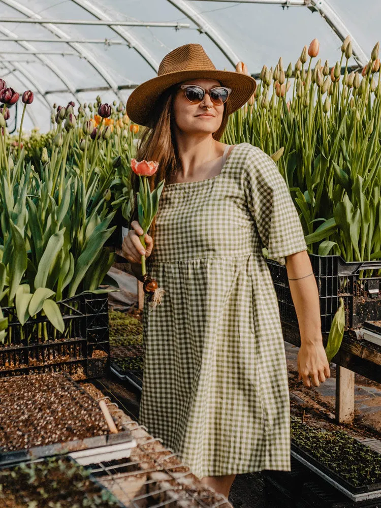 Nico Short Sleeve Mini Dress - Sage Gingham