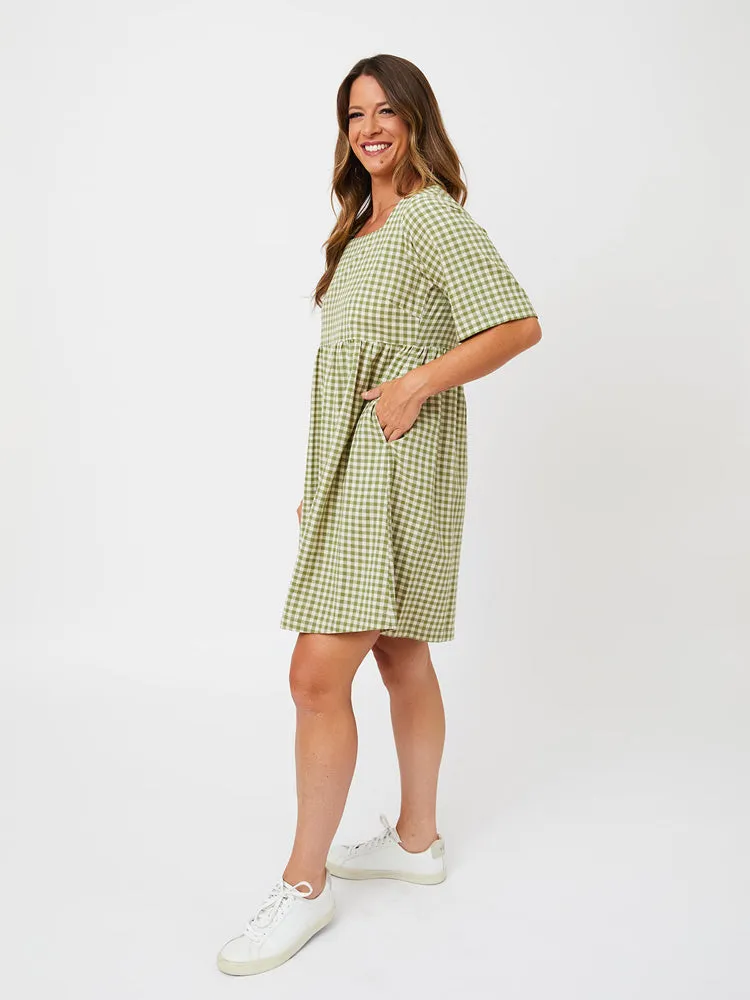 Nico Short Sleeve Mini Dress - Sage Gingham