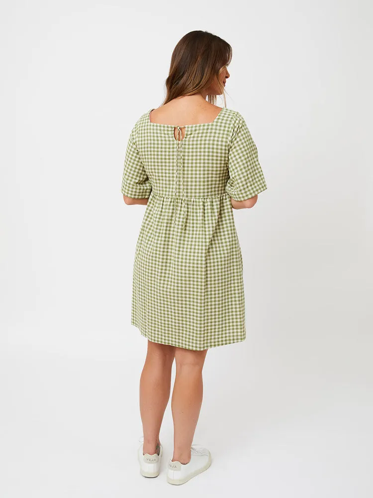 Nico Short Sleeve Mini Dress - Sage Gingham