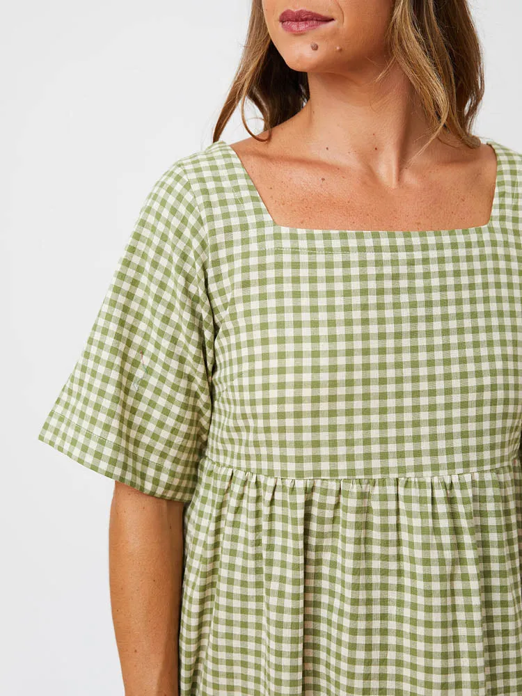 Nico Short Sleeve Mini Dress - Sage Gingham