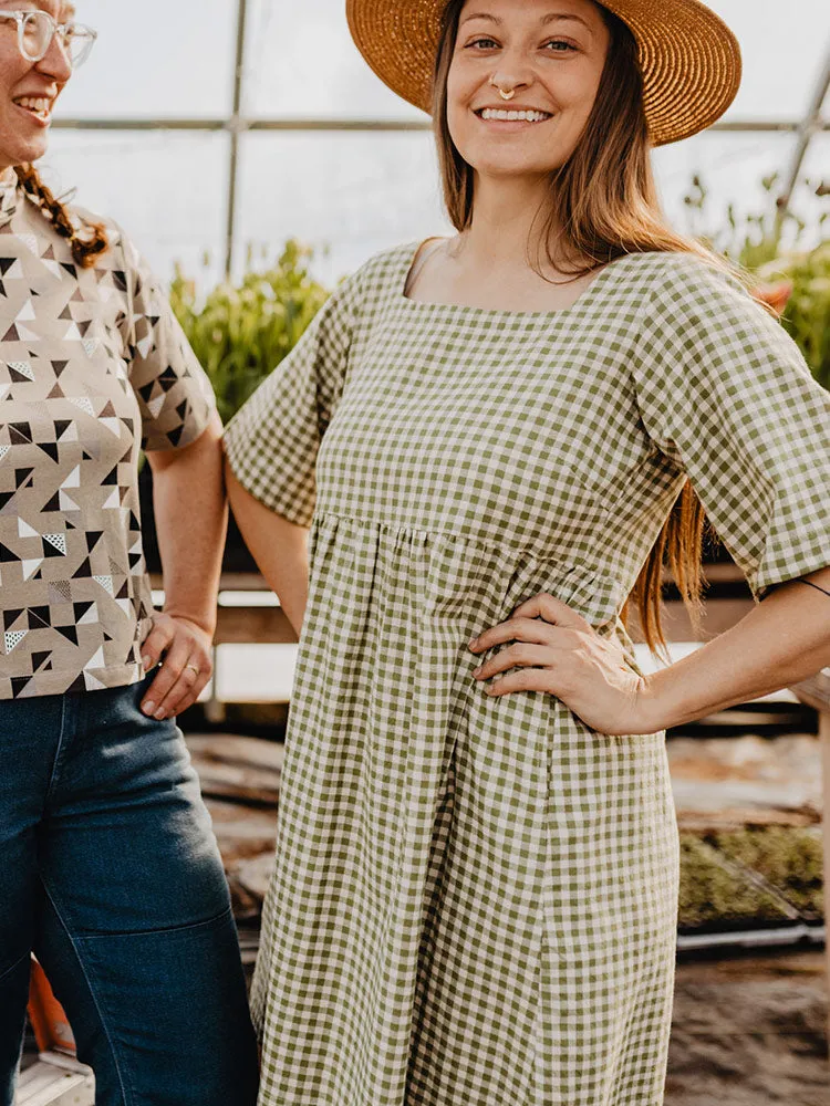 Nico Short Sleeve Mini Dress - Sage Gingham