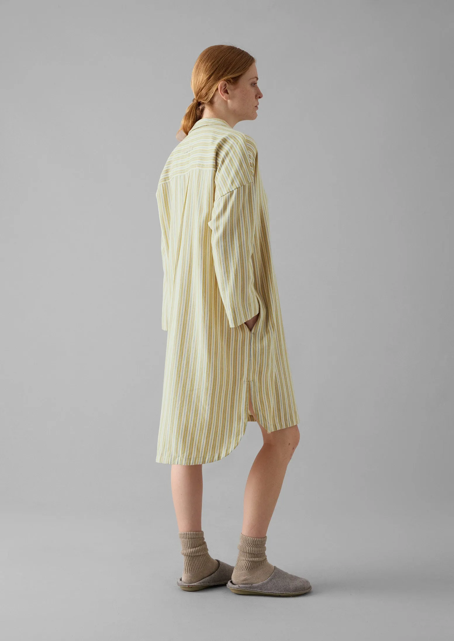 Nova Stripe Flannel Nightshirt | Ecru/Celery