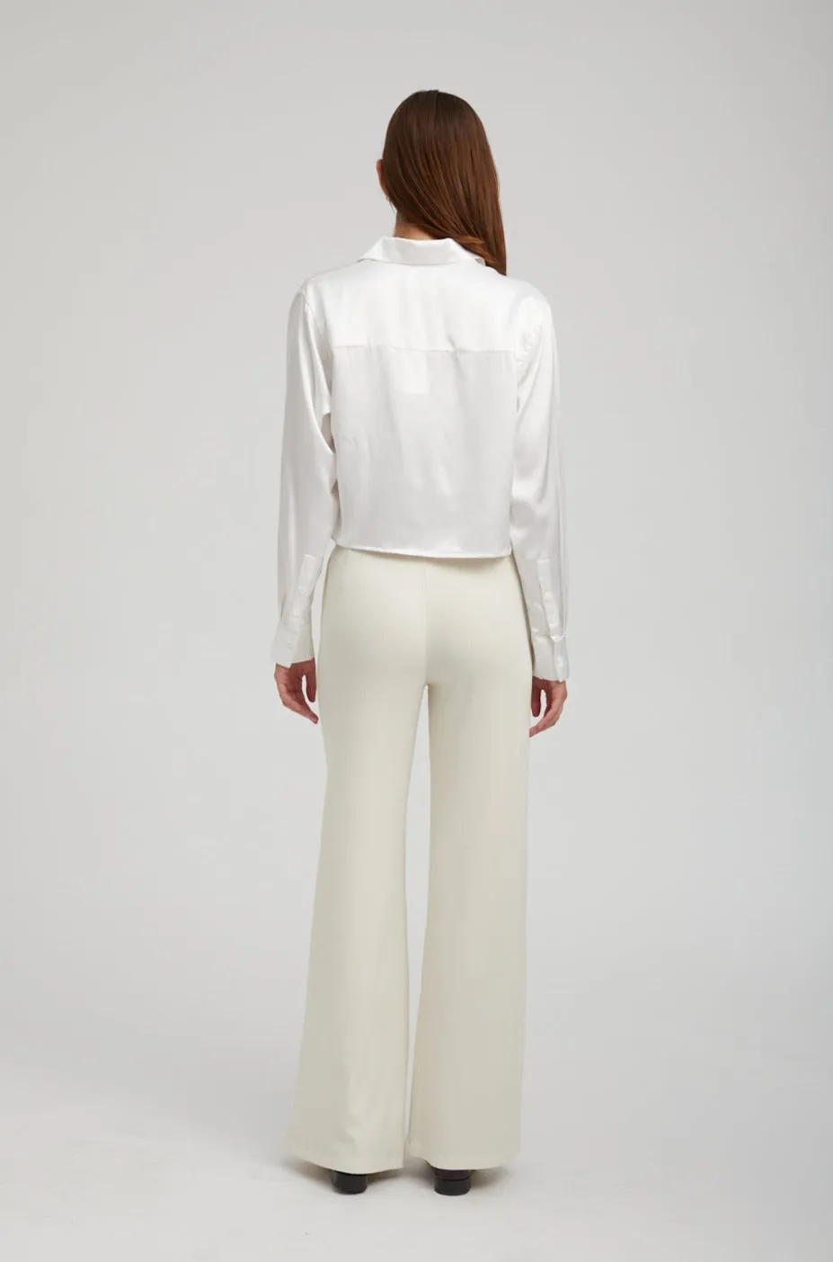 Off White Rib Wide Leg Pants