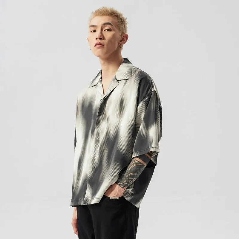 Oversized Ribbed-Effect Tie-Dye Button-Up Shirt