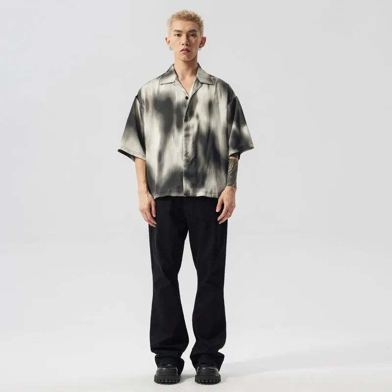 Oversized Ribbed-Effect Tie-Dye Button-Up Shirt